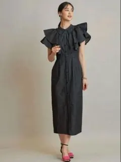 ノスタルジア ブラックデニムフリルロングワンピース M 春夏のサムネイル