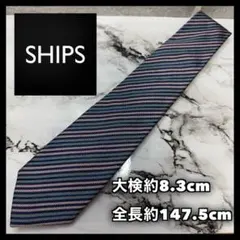 美品 SHIPS シップス ストライプ レジメンタル ネクタイ ネイビー￼のサムネイル
