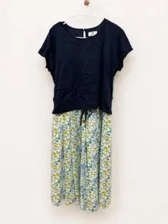 ワコール マタニティ 授乳口付き ワンピース 花柄 ネイビー 産前産後 M Lのサムネイル
