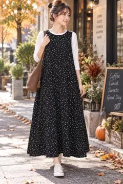 新品タグ付◉ BLACK DOORS リネンリヨセルドットワンピース かぐれ