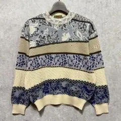 90s KENZO 総柄 ウール ニットセーター グレー アイボリー 2のサムネイル