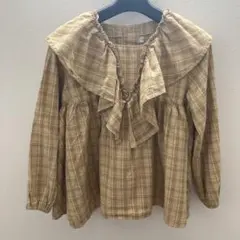 チェック　フリル　シャツ　長袖　ベージュ　１３０　nous キムラタン　キッズ