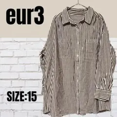 美品★ eur3 ストライプ 長袖シャツ サイズ15 大きいサイズ コットン