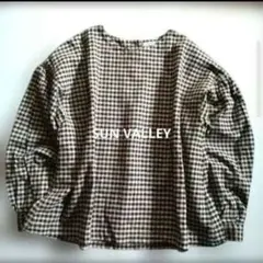 サンバレー　プルオーバー　ギンガムチェック　コットン　パフスリーブ