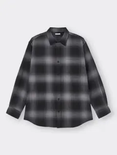 GU ジーユー フランネルチェックシャツ ブラック L オンブレチェック