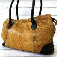 ✨美品✨パイソン調　ハンドバッグ トート　マスタード系 蛇柄