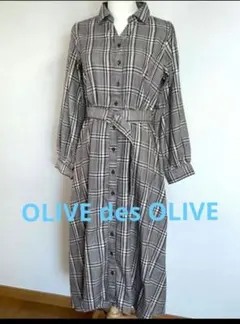 OLIVE des OLIVE ワンピース　長袖シャツワンピース　チェック柄