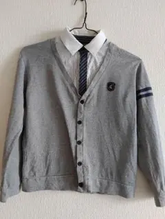 COMME CA ISM 140 Vネックカーディガンとシャツの重ね着風トップス