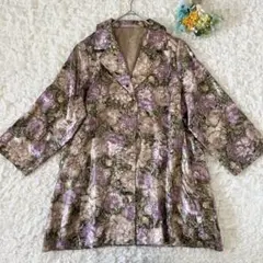 極美品★花柄　テーラードジャケット　光沢　レトロ　古着　ヴィンテージ