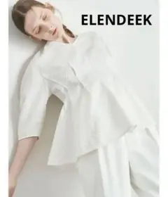 ELENDEEK ミックスジャガードブラウス ペプラム　白　フリーサイズ