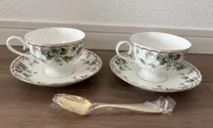 【未使用】ナルミチャイナ カップ＆ソーサー2客 ゴールドスプーン付 ティーセット