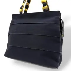 サルヴァトーレフェラガモ ハンドバッグ 腕掛け フリル ネイビー系 ヴァラリボン