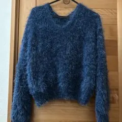 Vネック シャギーニット ネイビー