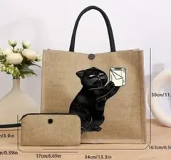 普段使いのバッグ＆ポーチ ジュートバック トイレットペーパーと黒猫さん 新品