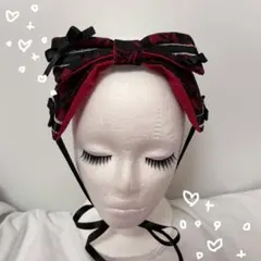 赤リボンヘッドドレス♡盛り髪 ロリィタ