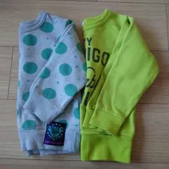 95cm 水玉模様と黄緑　トレーナー2点セット