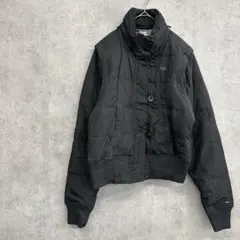 トミーヒルフィガー 中綿ジャケットL ブラック 短丈リブ 防寒アウター　Y2K