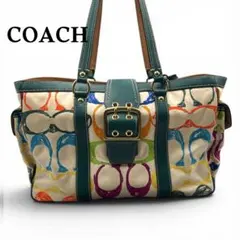 希少 COACH シグネチャー マルチカラー トートバッグ キャンバス レザー
