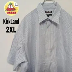 USA古着 KIRK LAND　半袖ボタンシャツ2XL　ライトブルーホワイトのサムネイル