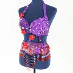 【ベリーダンス用 オリエンタル衣装】パープル×シルバー QIAOSHI ビーズ