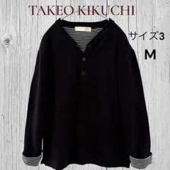 TAKEO KIKUCHI ヘンリーネック 黒 M ニットカットソー ストライプ