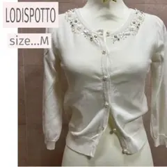 LODISPOTTO ホワイト ビーズ刺繍 五分袖カーディガン