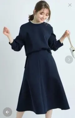 【美品】Apuweiser-riche パール付ミディ丈セットアップ ネイビー