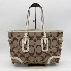 A350【良品】COACH トートバッグ ターンロック スタッズ キャンバス 茶