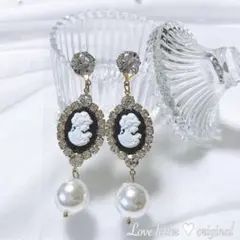 No.217S アンティークカメオパールピアス 韓国 量産型 地雷 結婚式