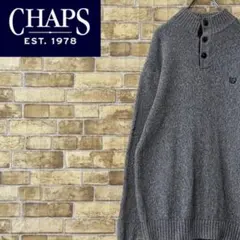 チャップス　ハーフボタンニット　セーター　刺繍ロゴ　エルボーパッチ　グレーXL チャップス ハーフボタンニット セーター 刺繍ロゴ エルボーパッチ