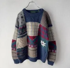 90s EMBASSY ROW パッチワーク ハンド ニット セーター 古着