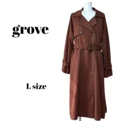 【grove】美品 バックプリーツロングトレンチコート Lサイズ ブラウン