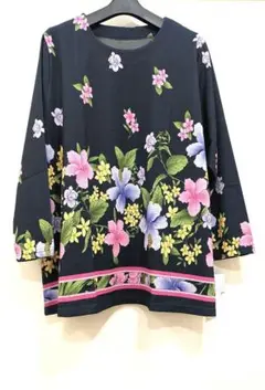 大人可愛い バロック調 チュニック ブルー 花柄 ワンピース レオナール風 大人可愛い バロック調 チュニック ブルー 花柄 ワンピース