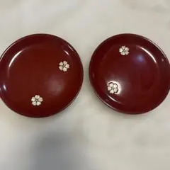 桜*様 赤色漆器皿 花模様 2枚セット　銘々皿