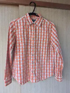 【古着】AIGLE 長袖シャツ M オレンジ・チェック