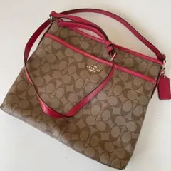 極美品 コーチ PVC ショルダーバッグ シグネチャー ロゴ金具 ファスナー