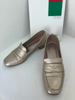 (L03381)銀座かねまつ　ローファー　シューズ　23D　23CM　ゴールド