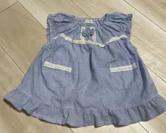 水色ギンガムチェック フリル袖 トップス