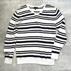 【メンズL】ボーダーVネック 綿100％ カットソー