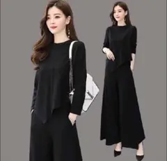 新品　レディースセットアップ　パンツドレス　2点セット　ブラック　冠婚葬祭