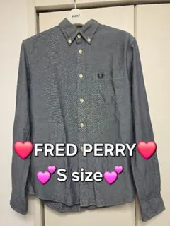 FRED PERRY 長袖 シャツ S ブルーグレー 刺繍 ロゴのサムネイル