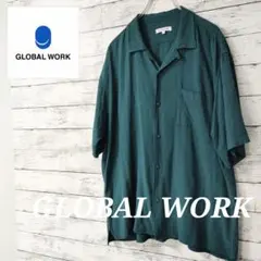 ★GLOBAL WORK★半袖オープンカラーシャツ★ダークグリーン★レーヨン