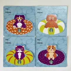 【海外スタバ】スターバックスカード 2025夏限定デザイン 犬猫４枚セット