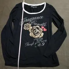 CECIL McBEE フラワープリント長袖Tシャツ Lサイズ ブラック