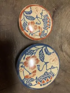 花柄陶器皿セット（赤・青）