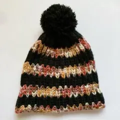 ストライプポンポンニット帽