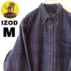 USA古着 IZOD　ネルシャツM　ネイビーイエロー　チェック