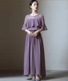 DRESS PLUSドレスワンピース　ロングドレス パーティードレス　レース袖のサムネイル