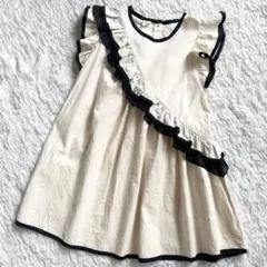 Rora ローラ　ダンケワンピース　ベージュ　生成り　黒　フリル　ノースリーブ