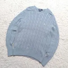 ポロバイラルフローレン　メンズ　ケーブルニット　クルーネック　くすみブルー　L